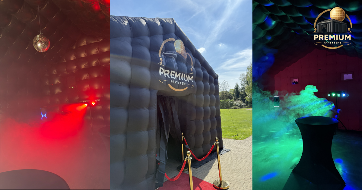 Drenthe - premium partytent verhuur met zwarte opblaasbare luxe partytenten en disco tenten
