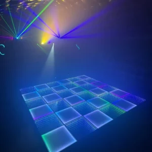 LED dansvloer van 3,6 x 3,6 meter in een opblaasbare discotent met lasers