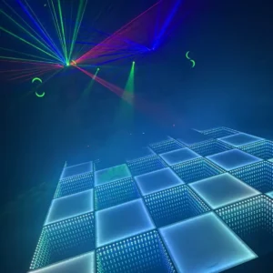 Close-up van de LED dansvloer met panelen van 60 x 60 cm en een 3D-diepte-effect
